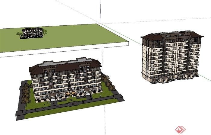 新古典风格多层洋房住宅楼设计su模型(3)