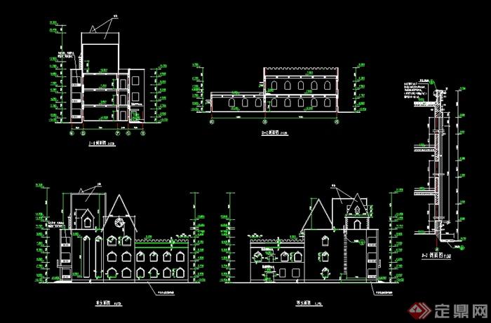 欧式风格详细多层幼儿园建筑设计cad平面立剖面图(1)
