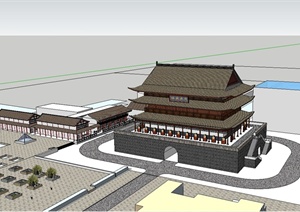 古典中式风格详细多层文化建筑设计SU(草图大师)模型
