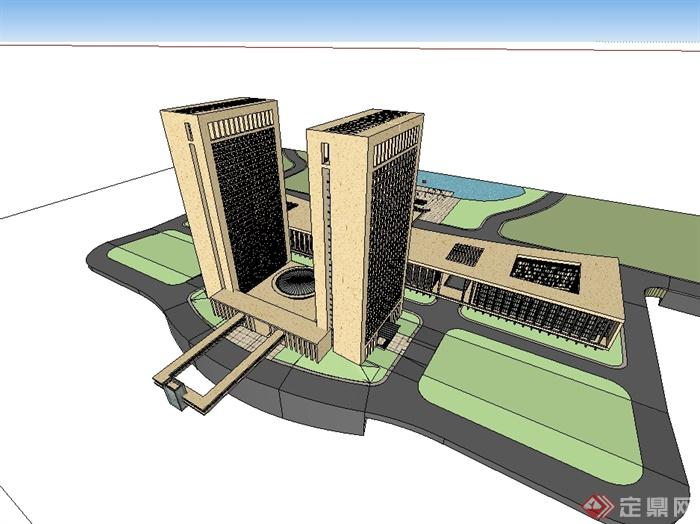 现代行政中心多层详细建筑楼设计su模型(3)