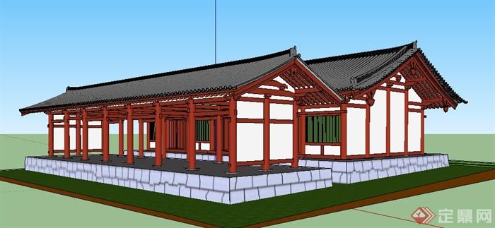 中式单层古建文化建筑su模型(2)