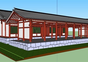 中式单层古建文化建筑SU(草图大师)模型