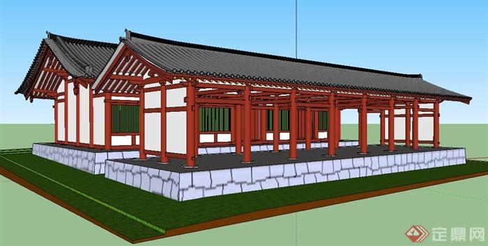 中式单层古建文化建筑su模型(1)
