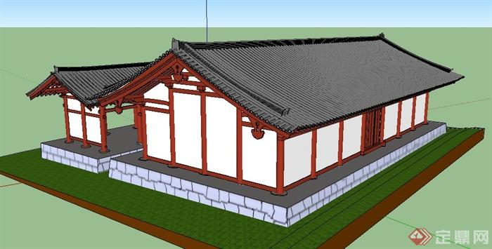 中式单层古建文化建筑su模型(3)