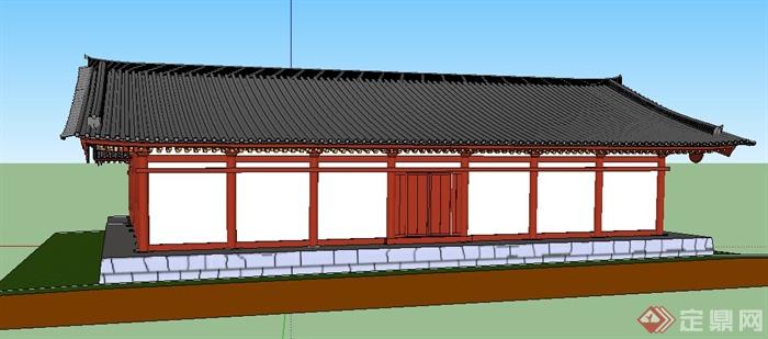 中式单层古建文化建筑su模型(4)