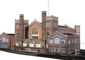 英式城堡建筑设计SU(草图大师)精细模型