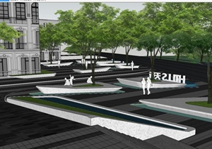 现代商业步行街景观详细设计SU(草图大师)模型