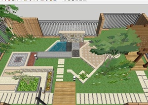 现代别墅庭院景观方案SU(草图大师)精致设计模型
