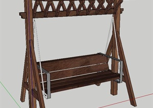 中式木质秋千椅设计SU(草图大师)单体模型