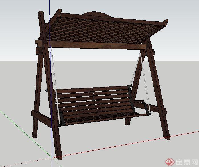 木质秋千椅单体su模型(1)