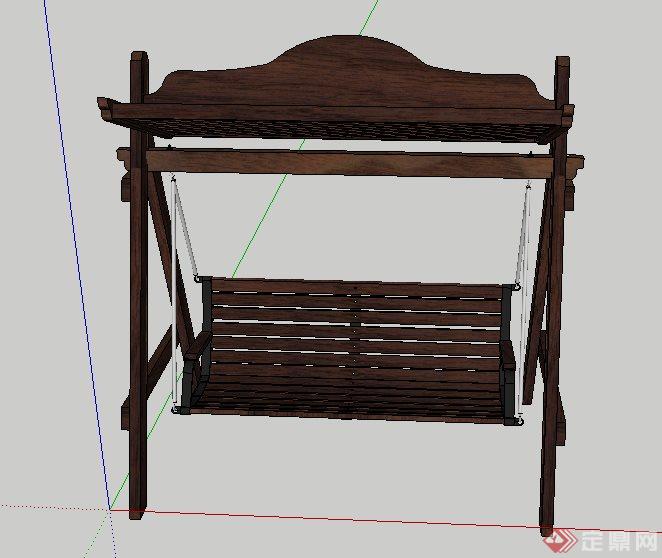 木质秋千椅单体su模型(3)