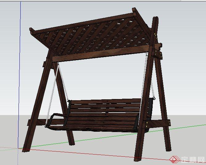木质秋千椅单体su模型(2)