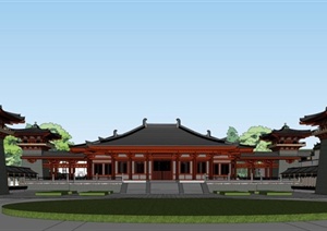 中式汉唐风旅游景区古建筑设计SU(草图大师)模型