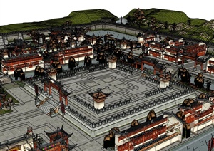 古城旅游文化建筑群设计SU(草图大师)模型