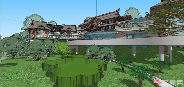 某精美东南亚风格休闲会所建筑设计SU模型(6)