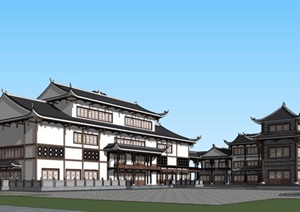 中式风格经典茶楼建筑设计SU(草图大师)模型