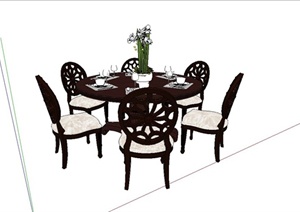 某欧式风格圆形餐桌椅设计SU(草图大师)模型