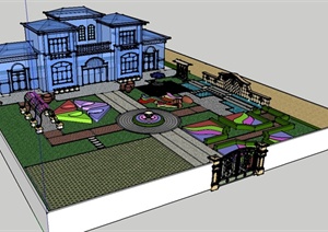 某欧式风格详细别墅庭院景观设计SU(草图大师)模型