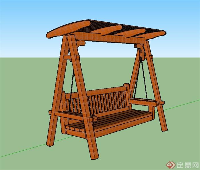 现代木桌详细秋千椅设计SU模型(1)