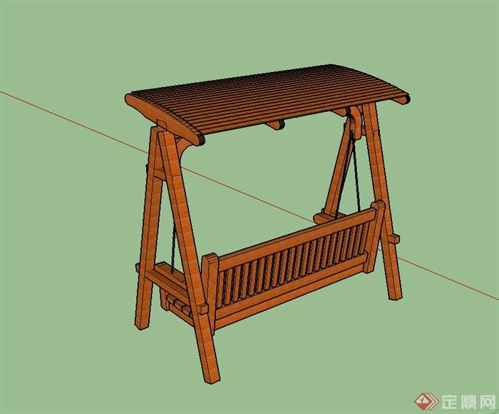 现代木桌详细秋千椅设计SU模型(3)
