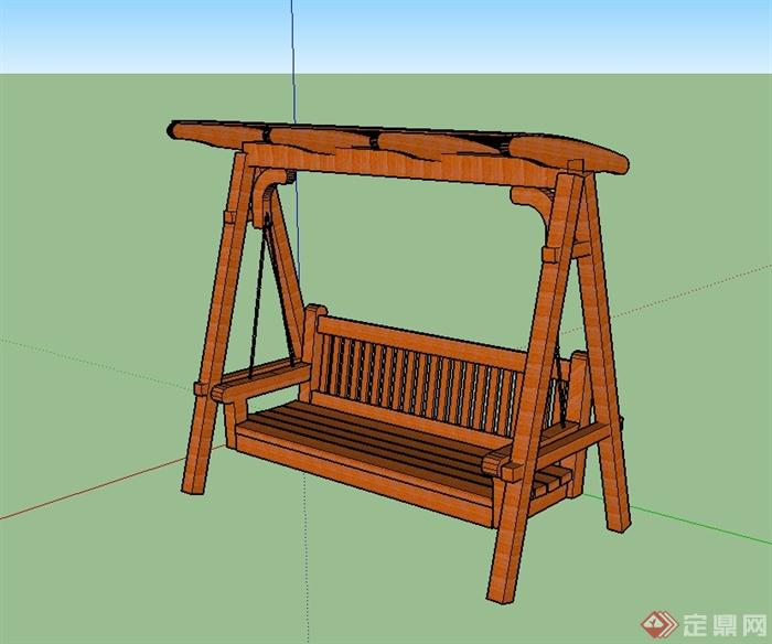 现代木桌详细秋千椅设计SU模型(2)