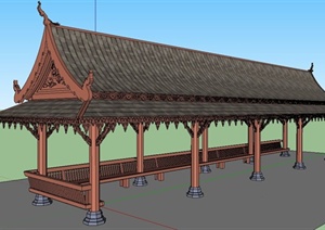 某古典中式风格公园休息长廊设计SU(草图大师)模型
