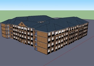 欧式风格四层学生宿舍建筑楼设计SU(草图大师)模型