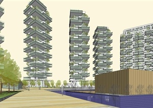 某现代风格精致高层住宅小区建筑设计SU(草图大师)模型