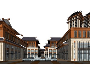 某现代中式仿古商业住宅建筑设计SU(草图大师)模型