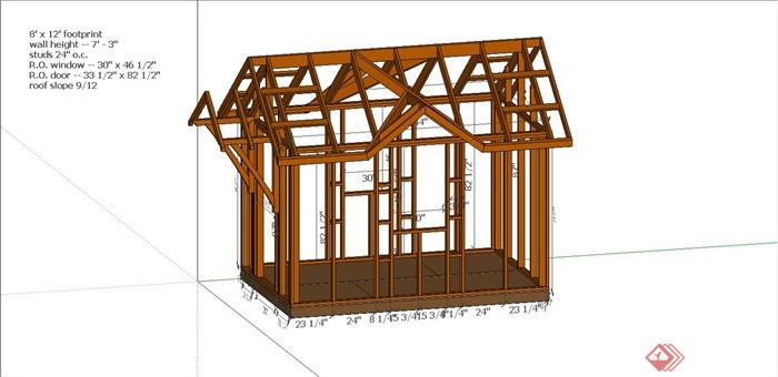 某英式风格木屋建筑结构设计SU模型(1)