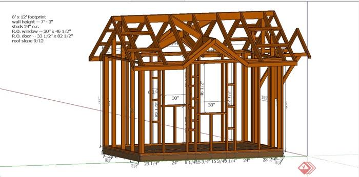 某英式风格木屋建筑结构设计SU模型(2)