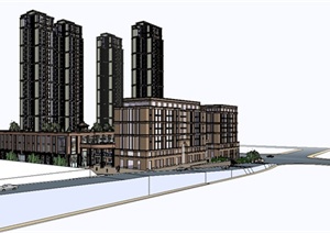 某新古典风格小高层商业住宅楼建筑设计SU(草图大师)模型