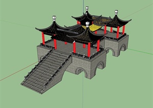 某古典中式风格五亭桥设计SU(草图大师)模型