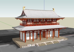 古典中式风格寺庙大门建筑设计SU(草图大师)模型