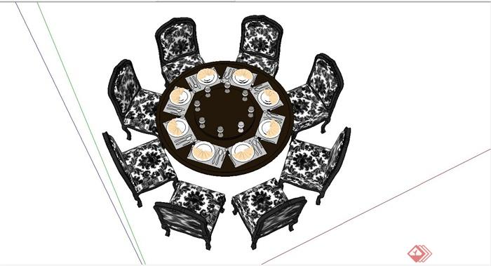 某欧式风格餐桌椅组合设计SU模型(1)