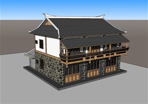 某现代中式风格民居住宅建筑设计SU(草图大师)模型