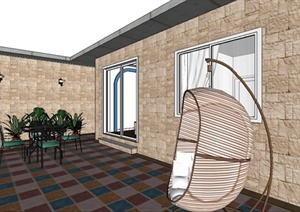 地中海风格一房一厅户型装潢方案Su精致设计模型
