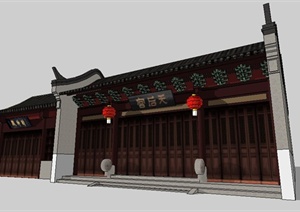 中式风格古建财神殿建筑设计SU(草图大师)模型