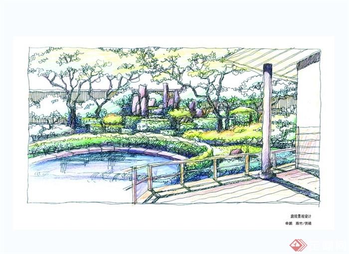 某现代风格庭院景观设计jpg手绘效果图(4)