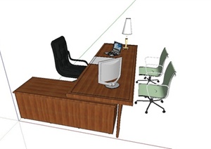 某现代风格老总办公桌组合设计SU(草图大师)模型