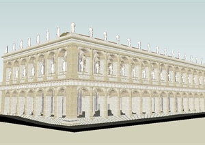 古代欧式神庙展馆建筑设计SU(草图大师)模型