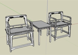 某古典中式风格桌椅组合设计SU(草图大师)模型