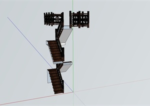 古典中式楼梯扶栏设计SU(草图大师)模型