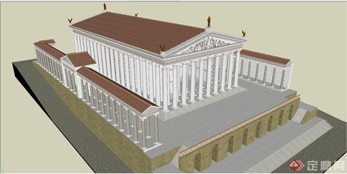 某古代欧式神庙建筑设计SU模型(1)