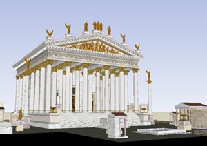 古代欧式神话时代神殿古建设计SU(草图大师)模型
