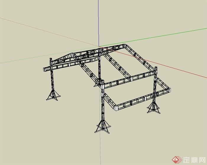 现代风格带翼桁架的标准钢箱梁屋架设计su模型(1)