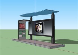现代风格详细公交站亭廊设计SU(草图大师)模型