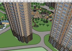 某欧式风格高层住宅小区景观规划设计SU(草图大师)模型
