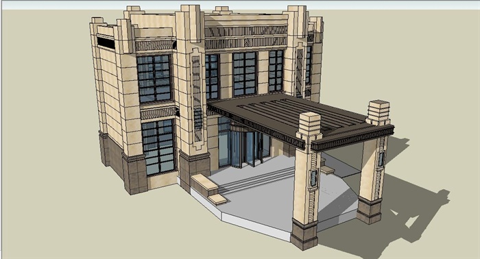 古典风格公馆会所正立面设计SU模型