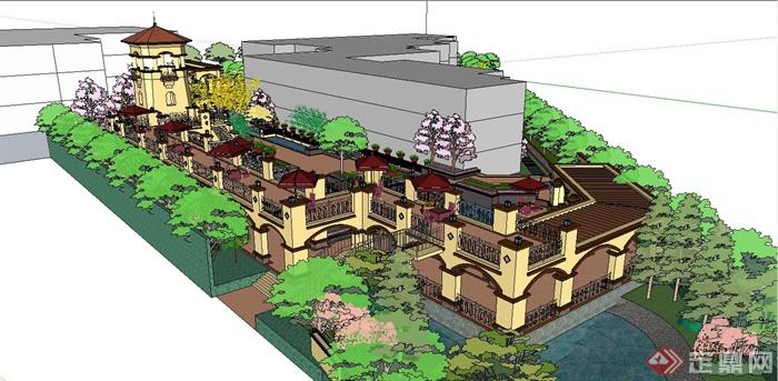 某欧式风格住宅小区休闲广场景观规划设计SU模型(1)